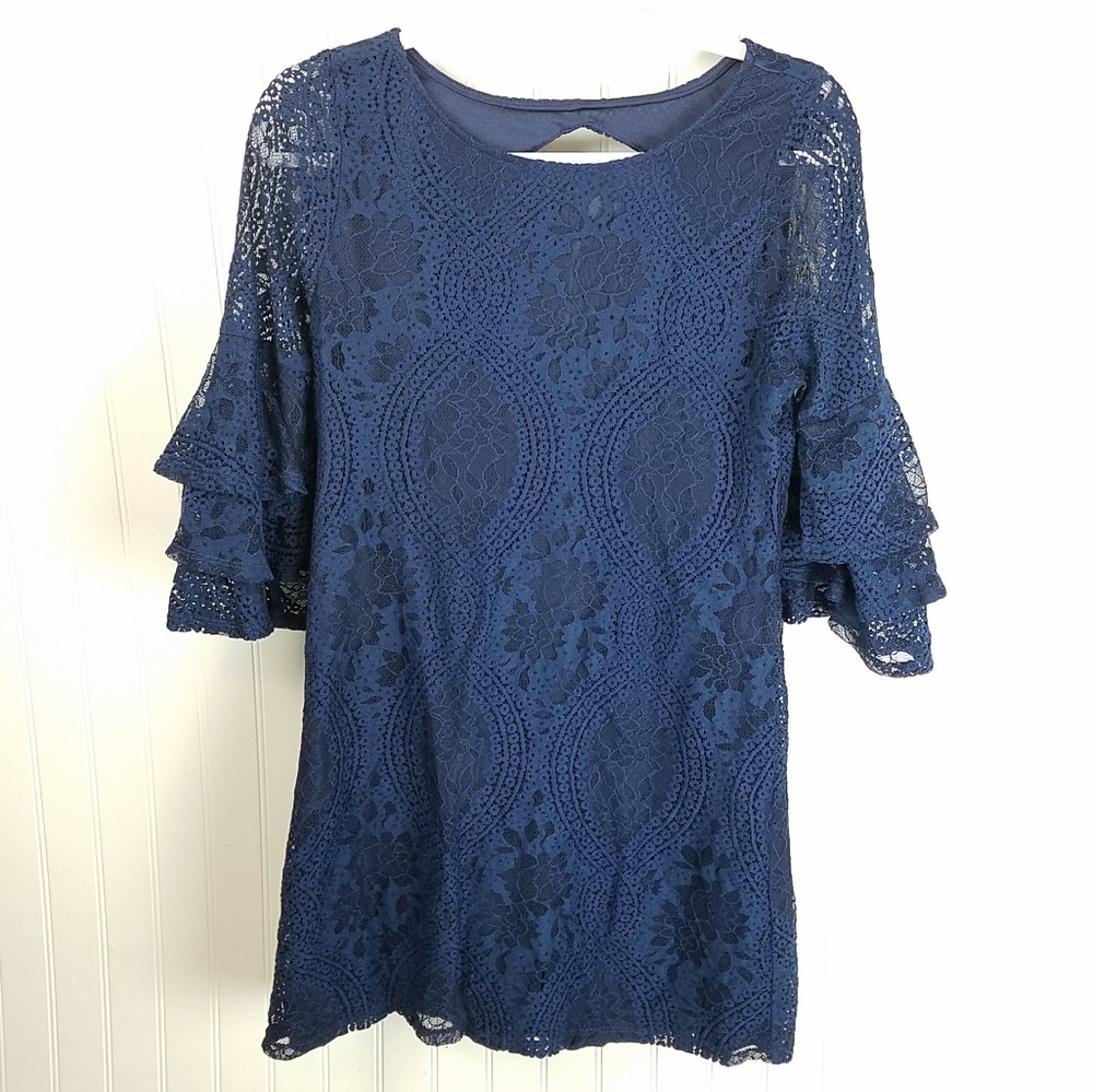 Francesca's Navy Blue Nakita Lace Ruffled Dress